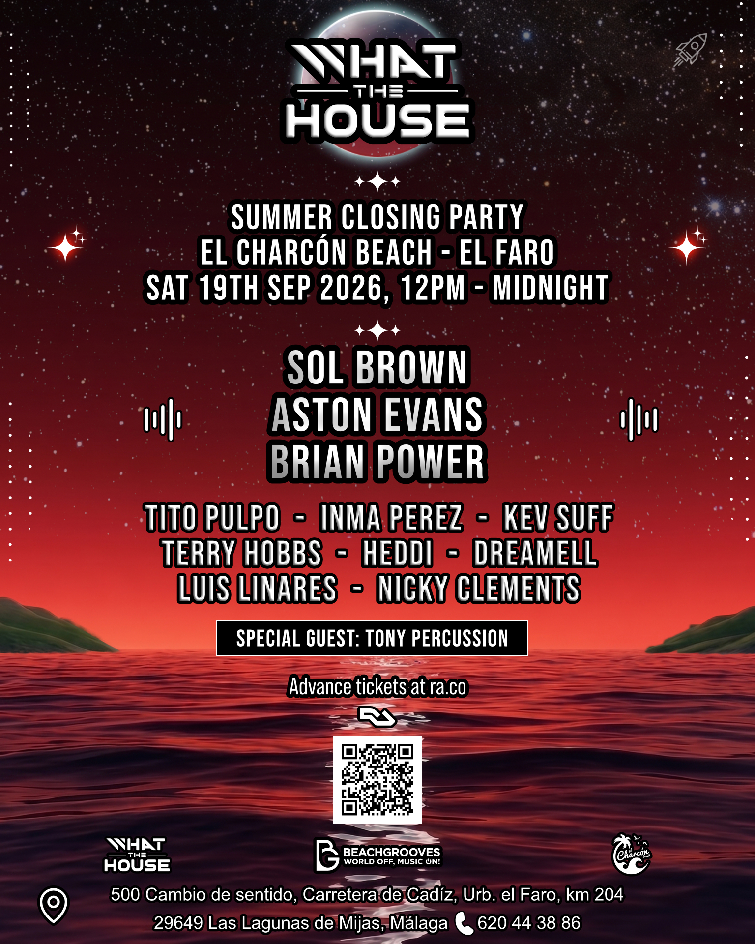 What The House Summer Closing Party flyer at El Charcón Beach, September 19 2026